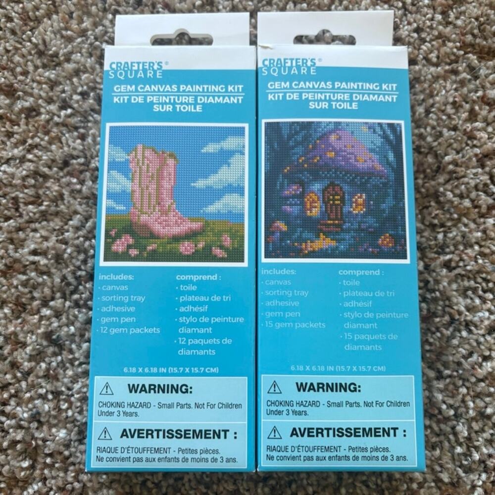 Crafters Square Gem Canvas Painting Kit- 2pc Diamond Painting 6.18in By 6.18in